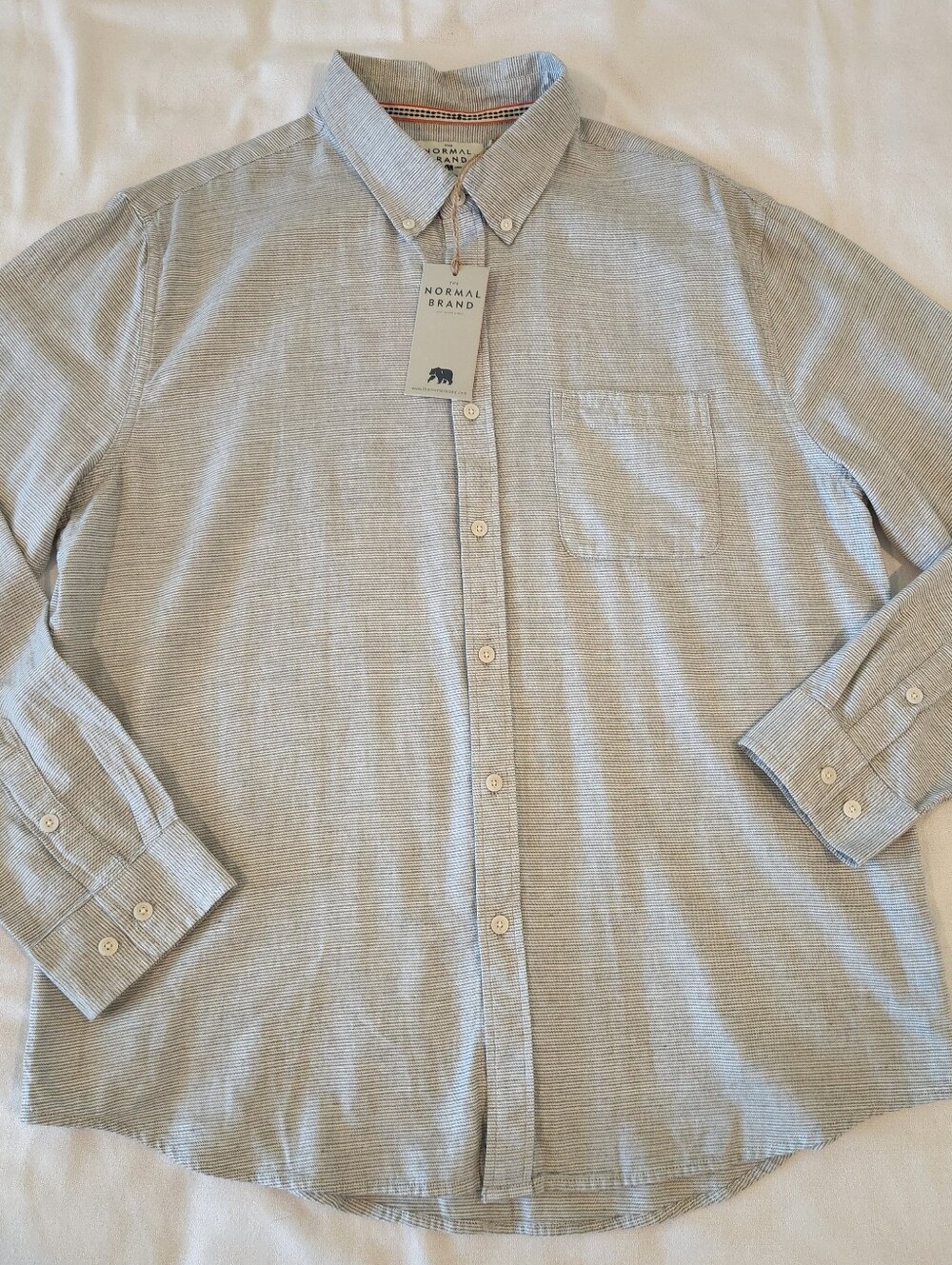 NWT The Normal Brand Midcoast Cotton Button Down Shirt XL Gray Stripe